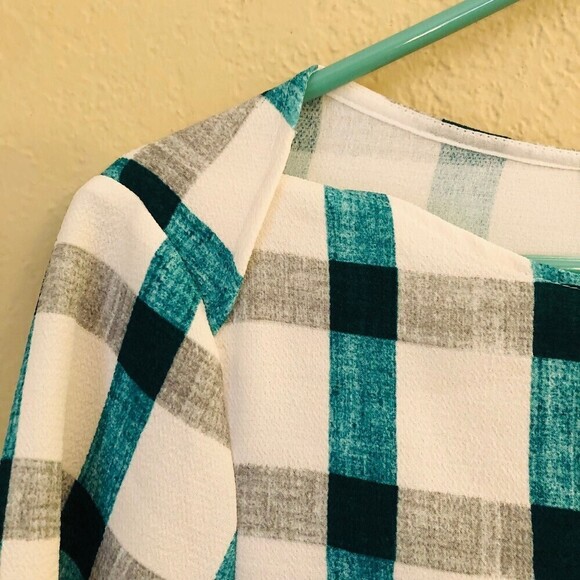 Zara Teal GrayWhite Pocket Top Coastal European Beachy - Picture 6 of 6